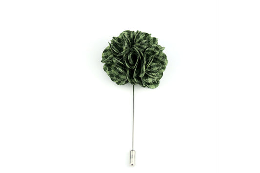 Green Plaid Satin Blend Flower Lapel Pin