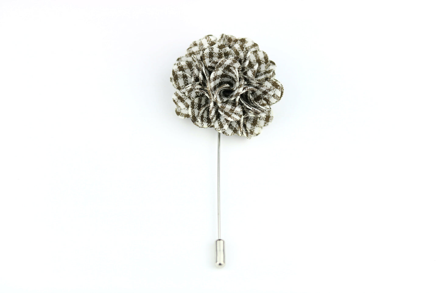 Brown Plaid Satin Blend Flower Lapel Pin