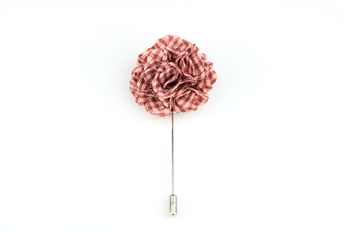 Salmon Plaid Satin Blend Flower Lapel Pin