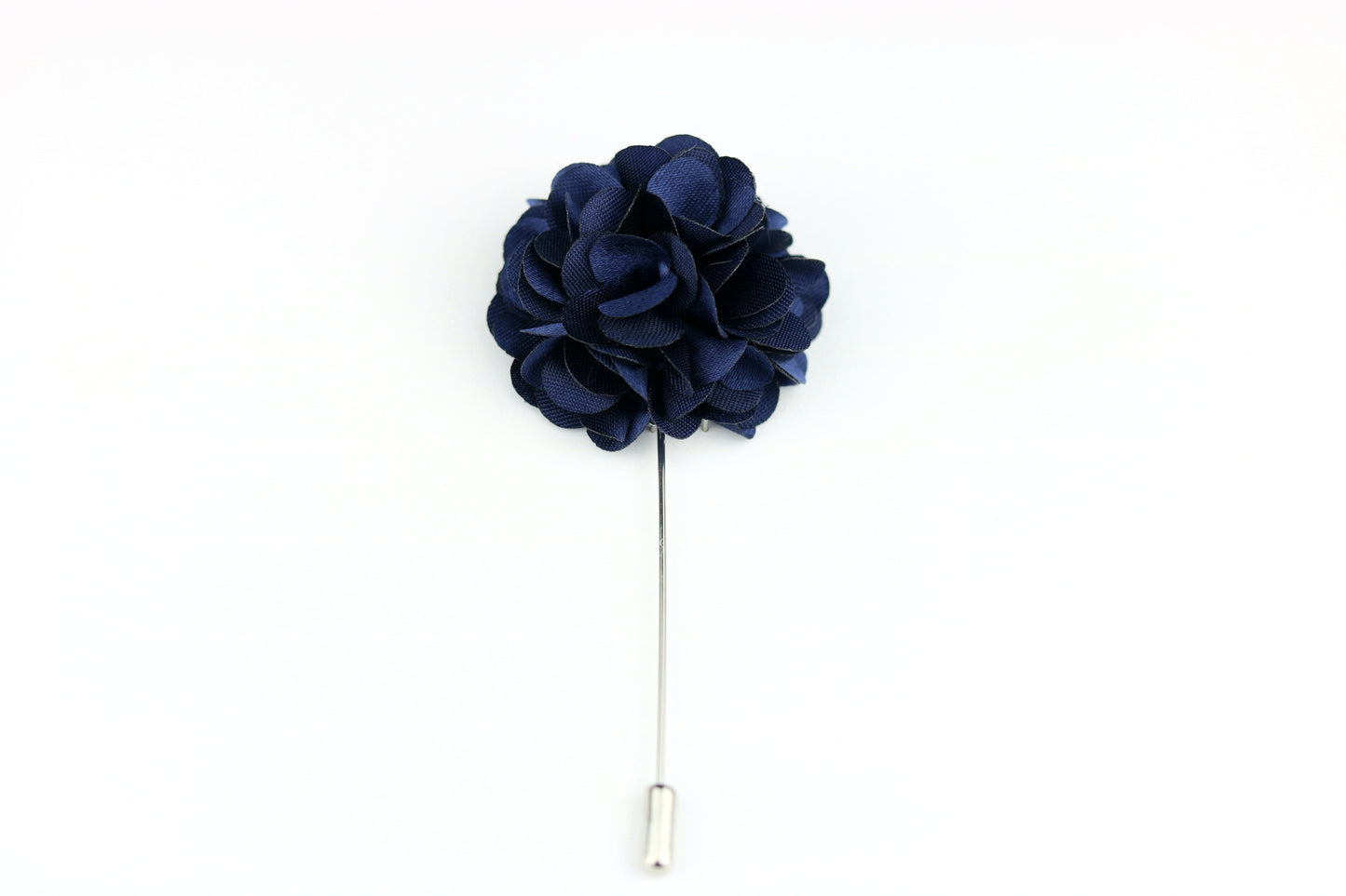Navy Blue Satin Blend Flower Lapel Pin