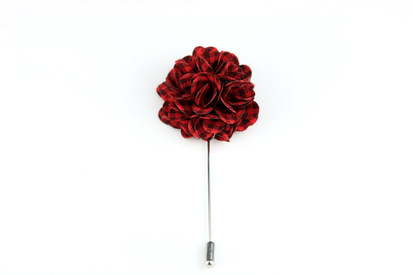 Red Plaid Satin Blend Flower Lapel Pin