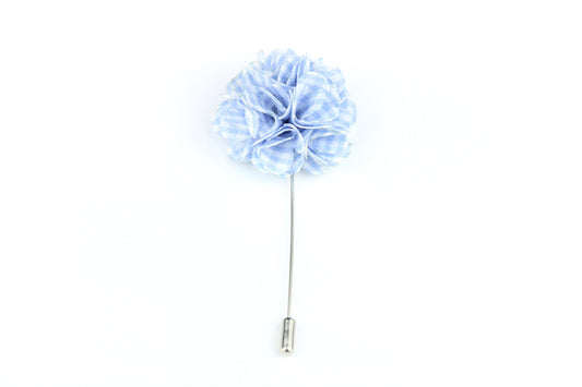 Light Blue Plaid Satin Blend Flower Lapel Pin