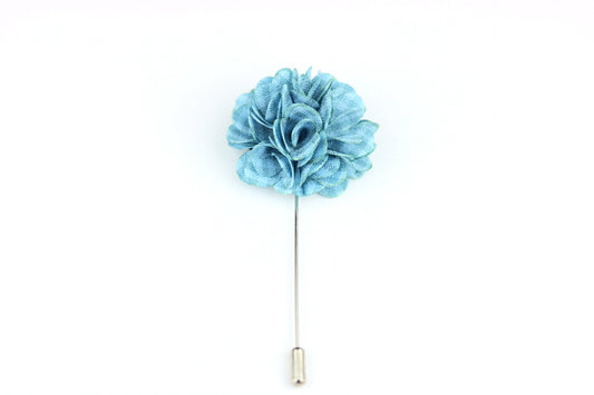 Aqua Plaid Satin Blend Flower Lapel Pin