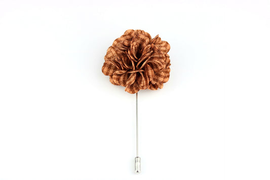 Copper Plaid Satin Blend Flower Lapel Pin