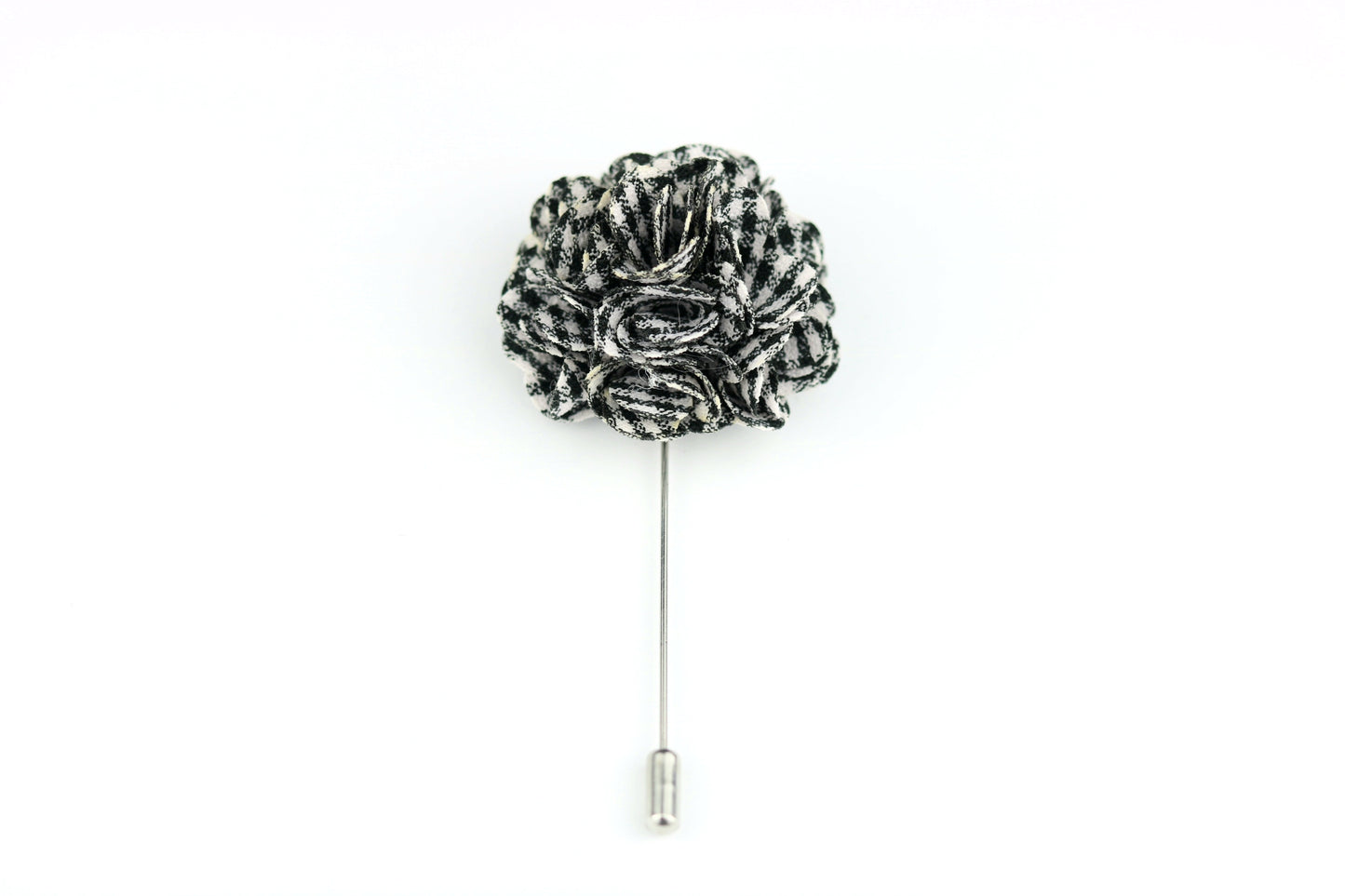 Black Plaid Satin Blend Flower Lapel Pin
