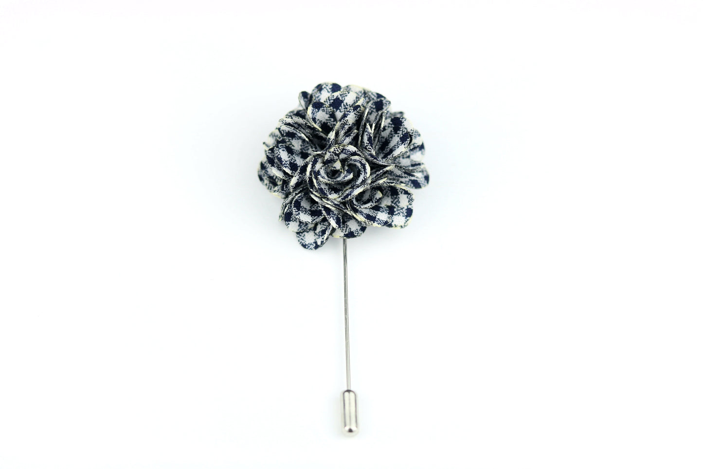 Blue Plaid Satin Blend Flower Lapel Pin