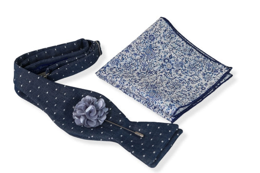 Dali Dot Plaid Bow Tie, Pocket Square and Lapel Pin Set