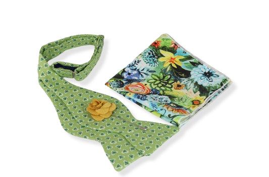 Gabe Green Floral Bow Tie, Pocket Square and Lapel Pin Set