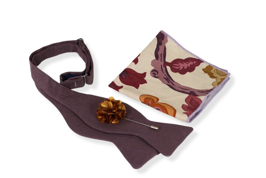 Plum Bow Tie, Pocket Square and Lapel Pin Set