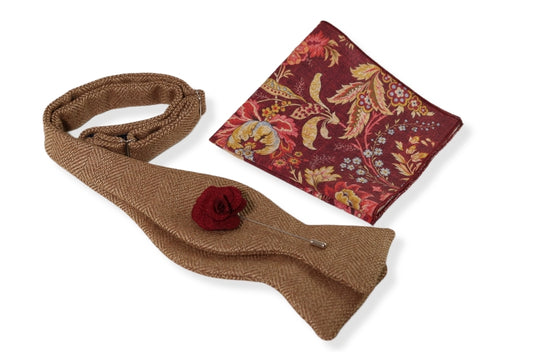 Romeno Wool Bow Tie, Pocket Square and Lapel Pin Set