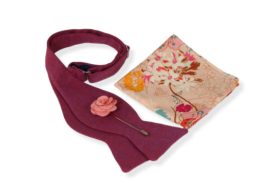 Sangria Bow Tie, Pocket Square and Lapel Pin Set