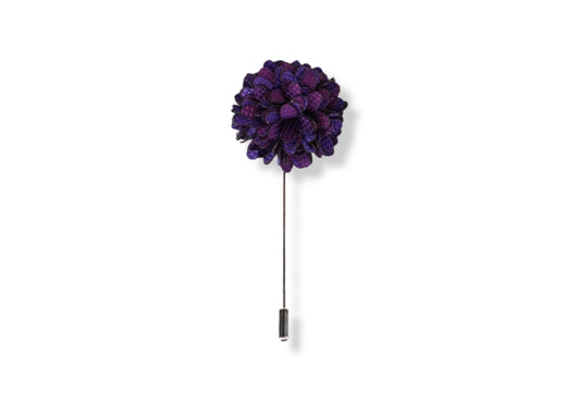 Purple Diamond Print Satin Blend Flower Lapel Pin