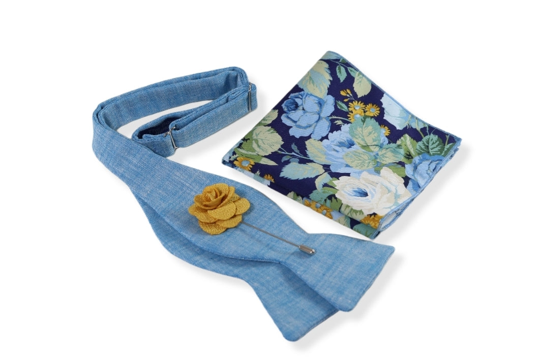 Sullivan Blue Bow Tie, Pocket Square and Lapel Pin Set