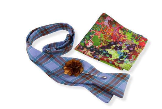 The Hyatt Plaid Bow Tie, Pocket Square and Lapel Pin Set