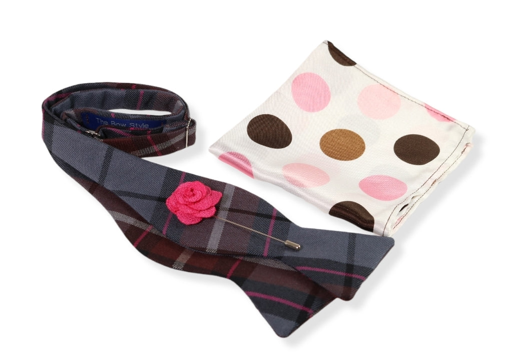 The Rosemont Plaid Bow Tie, Pocket Square and Lapel Pin Set